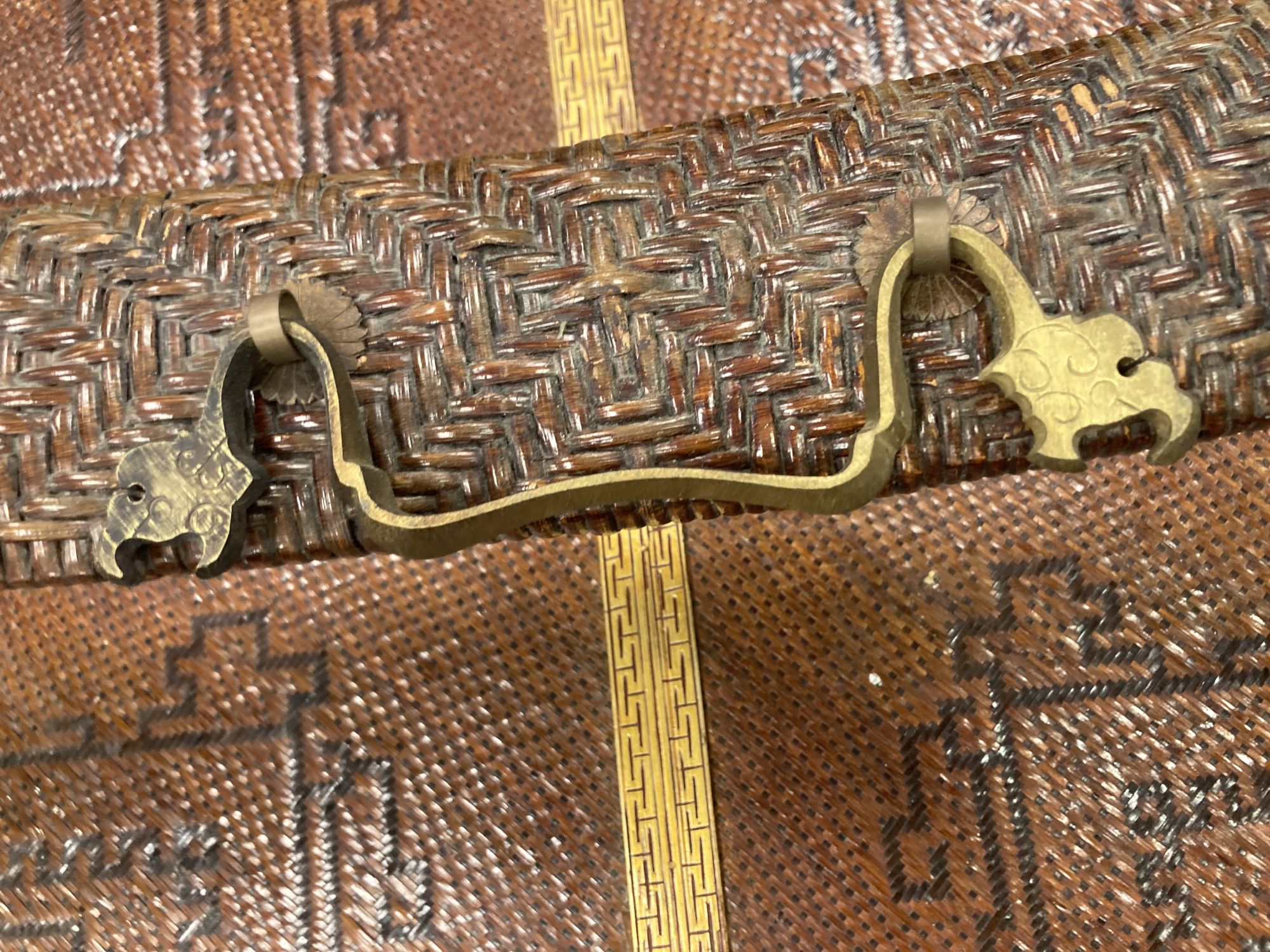 A large Chinese woven octagonal casket and cover, length 126cm, depth 92cm, height 64cm